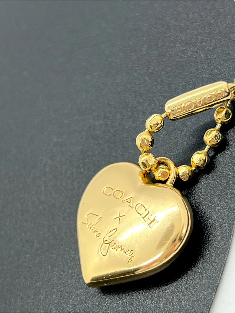 Coach x Selena Gomez Heart Bag Charm Black Leather Hangtag Limited Edition